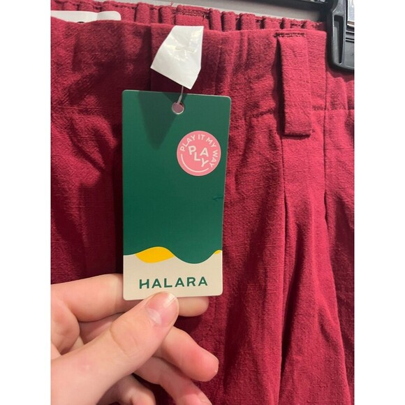 Halara Womens Red Poplin Square Pants XS Wide Leg Cotton Hi Rise Pleated Zip NWT - Picture 7 of 8